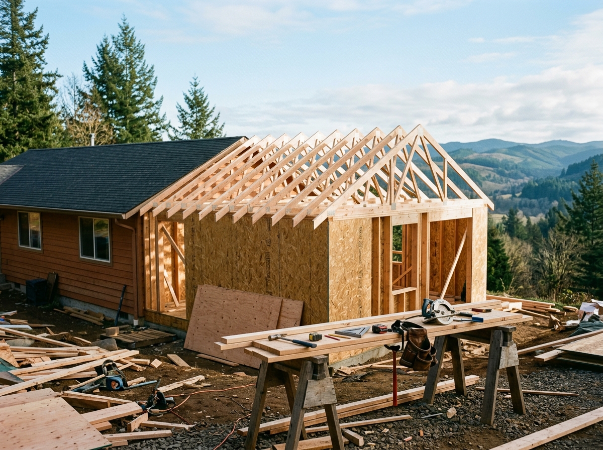 Room addition framing on an Oregon single-story home